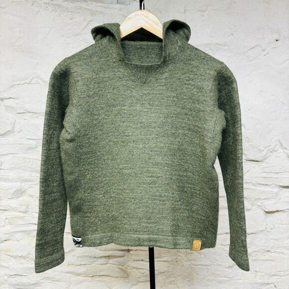 PAKA Green Alpaca Hoodie Sweater Casual Everyday Knit Pullover Handmade Small - Picture 1 of 9